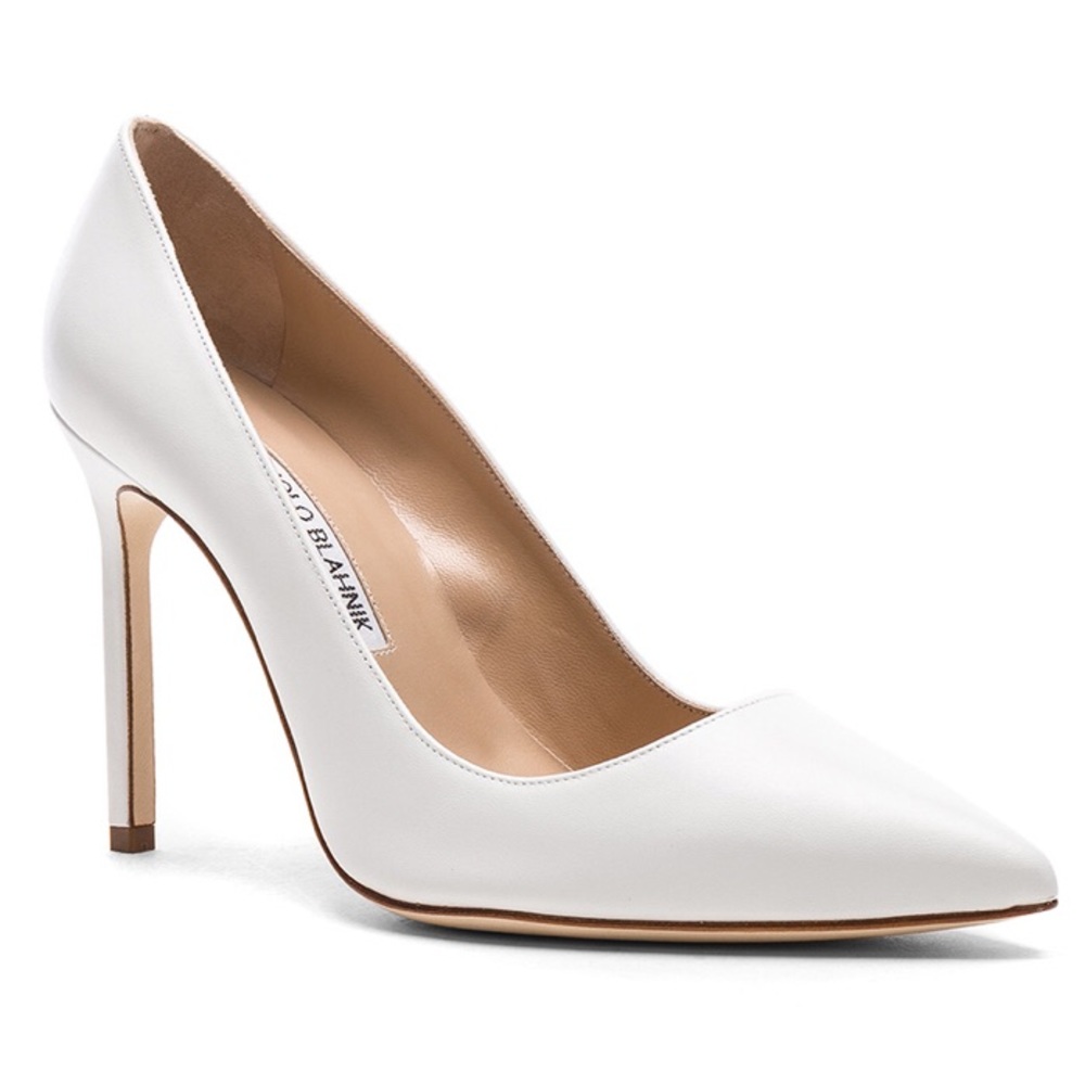 Manolo Blahnik Leather BB 105 Heels in White